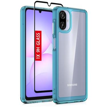Imagem de Guarishel Capa para celular Samsung Galaxy-A07: Capa de telefone à prova de choque de grau militar com protetor de tela de vidro temperado, amortecedores antirriscos e reforçados - azul claro