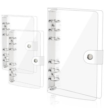 Imagem de SBYURE Pacote com 3 fichários A6 de PVC transparente, macio, 6 argolas, capa para notebook A6 para cadernos recarregáveis, escola, escritório, reuniões
