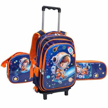 Imagem de Mochila Infantil com Rodinhas Kit 3 Peças – Mochila Escolar com Carrinho, Lancheira Térmica e Estojo – Resistente, Leve e Ideal para Escola e Passeios