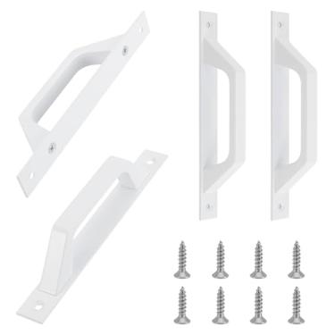 Imagem de GOMAKERER Pacote com 4 maçanetas deslizantes para porta de celeiro, maçanetas de porta de armário de liga de alumínio Puxadores de gaveta com 8 peças de parafusos para cozinha, quarto, banheiro