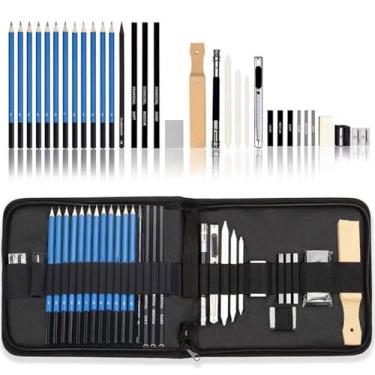 Imagem de Esboço de Lápis 32PCS Conjunto para Desenho e Kit Profissional Ferramenta Vara Carvão Grafite Case com Zíper Tela Materiais Arte Afiador Borracha Adultos Crianças Artistas