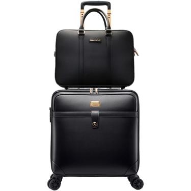 Imagem de Malas Leves 2 Peças Trolley Bag Tamanho Da Cabine Bolsa De Viagem De Couro Artificial Bagagem De Mão Com Rodas Mala Trolley, B, 20inch