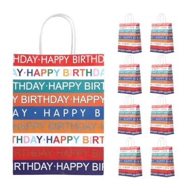 Imagem de DONQE 9 peças de sacos de papel de aniversário com alças 21 × 10 x 10 160 cm, sacos de brindes a granel, reutilizáveis para lembrancinhas de festa