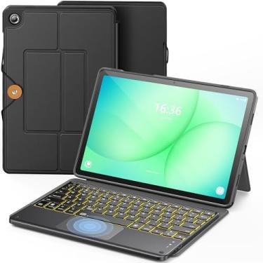 Imagem de INFILAND Capa de teclado para Samsung Galaxy Tab A9+ 5G com retroiluminação de 7 cores e trackpad de alta precisão, capa fina e portátil com teclado removível para Tab A9 Plus de 11 polegadas, preta