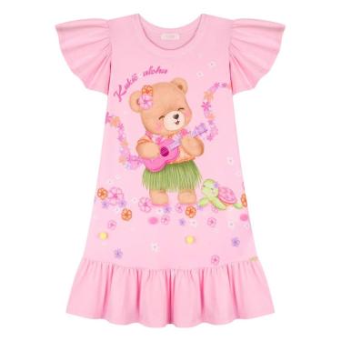 Imagem de Vestido Curto Infantil Alecrim Ursinha Aloha Kukiê Rosa-Feminino
