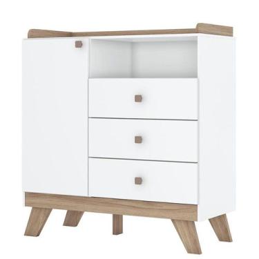 Imagem de Cômoda Infantil Confete com Porta e 3 Gavetas Branco/Jequitibá - Móvei