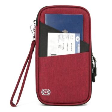 Imagem de Porta-passaporte para família, carteira feminina com bloqueio de RFID e zíper, organizador de documentos de viagem, carteira premium para passaporte, Vermelho, Minimalista