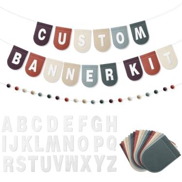 Imagem de Hahafelt 125 peças faça seu próprio kit de banner personalizado feito à mão faixa de feltro de vieira para berçários de bebês, decoração de quartos de crianças, banners personalizados para aniversário