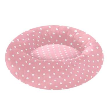 Imagem de STAYTOP Cama acolchoada de bolinhas brancas com fundo rosquinha redonda para gatos e cães, camas macias para animais de estimação, camas laváveis e calmantes para cães com fundo antiderrapante - M