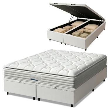 Imagem de Cama Box Baú Casal Queen Colchão Molas Ensacadas Granville Com Pillow 158x198x69cm Branco Probel - Suporta Até 110 Kg Por Pessoa