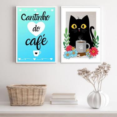 Imagem de Kit 2 quadros gatinho azul 45x34cm - vidro e moldura preta