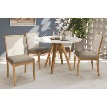Imagem de Sala Jantar Mesa Duna Premium Madeira Maciça c/ Tampo Madeirado c/ Vidro 120x120cm e 4 Cadeiras Lara Carvalho/Off White - Boucle Bege Fendi-Kappesberg