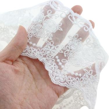 Imagem de SQXBK Acessórios bordados de fita aparada de renda branca de 3 metros adequados para buquês de artesanato, embalagens, casamentos, festas