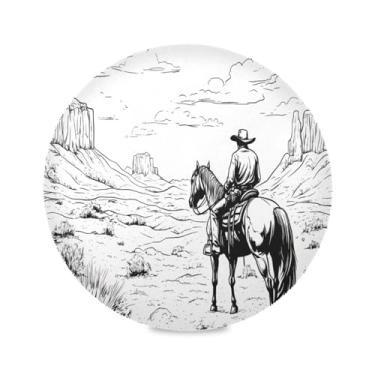 Imagem de STAYTOP Jogo americano vintage caubói ocidental redondo, 6 peças, tapetes de mesa para férias, antiderrapante, fácil de limpar, para casa, cozinha, churrasco, festa, decoração de mesa
