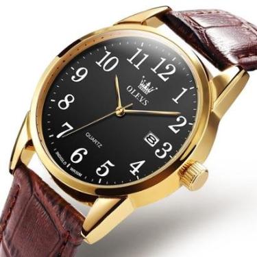 Imagem de Relógio Masculino Dourado Casual Olevs Pulseira De Couro-Masculino