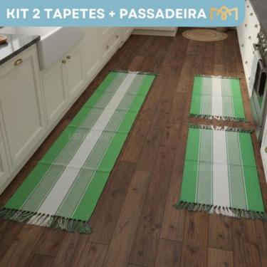 Imagem de Conjunto Passadeira Para Cozinha 3 Peças Em Algodão Confortável Estilo