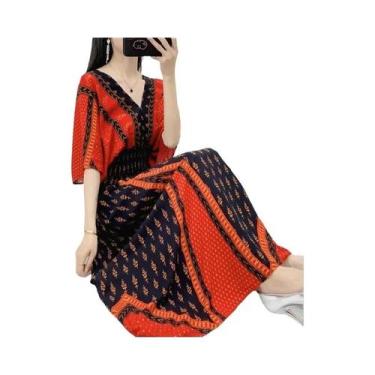 Imagem de Saia Longa Casual Elegante De Verão Com Estampa E Cintura Elástica Em 