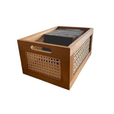 Imagem de CFGH6FDF Records Caixa de disco de madeira tecida a céu aberto para CD multifuncional rack de armazenamento doméstico álbum livro