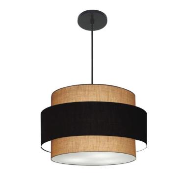 Imagem de Lustre Para Sala De Jantar Vivare Md-4396 Cúpula Em Tecido 60cm Palha-preto-palha 127/220v
