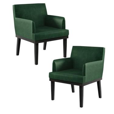 Imagem de Kit 02 Poltronas Base Preto Beatriz W01 Facto Verde Musgo