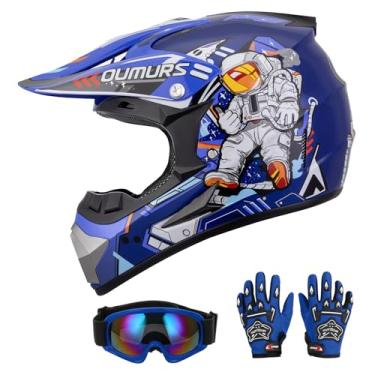 Imagem de Capacete DOT Youth Dirt Bike com óculos e luvas para crianças de 5 a 14 anos, capacetes quadriciclos para jovens, meninos, meninas, capacete de quatro rodas, crianças, motocross BMX MX UTV Offroad