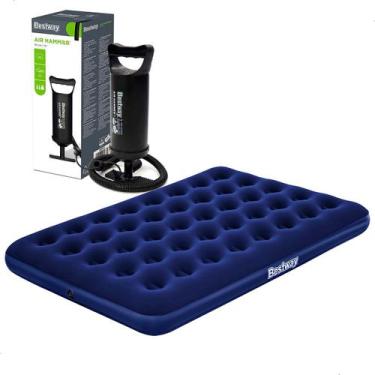 Imagem de Colchão Inflável Casal Resistente 300kg e Bomba Manual 3 Bicos Bestway