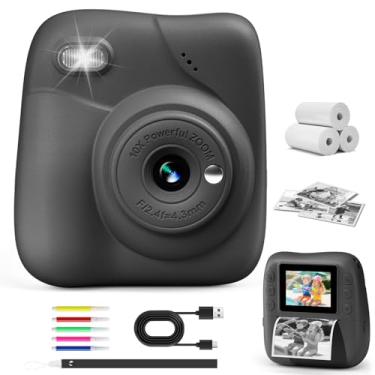Imagem de CAMCLID Impressão instantânea para câmera infantil, câmera instantânea HD 1080p com cartão de 32 G e 3 rolos de papel, brinquedo portátil para crianças, presentes de aniversário de Natal para meninos