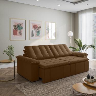 Imagem de Sofá Cama Retrátil e Reclinável 4 Lugares 280cm em Veludo com Molas Palmeira Cabecasa Madeiramadeira Marrom