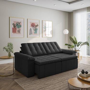 Imagem de Sofá Cama Palmeira 3 Lugares Retrátil Reclinável 220cm Veludo CabeCasa MadeiraMadeira Preto