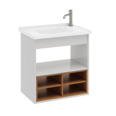 Imagem de Gabinete Armário Aero Alice com Cuba Marmore Sintético (Branco Cedro)