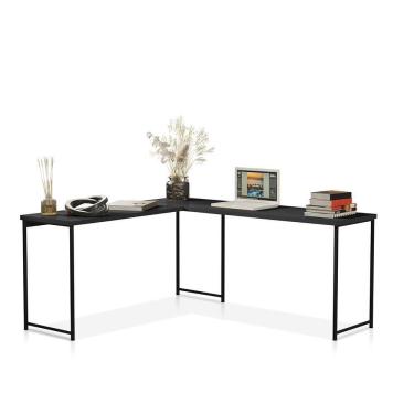 Imagem de Mesa Em L Sem Prateleira Office Em Mdf Industrial Klm Store Preto-Preto