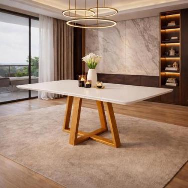 Imagem de Mesa de Jantar Tampo 120x90 MDF Vidro para 4 Lugares Pés Madeira Maciç