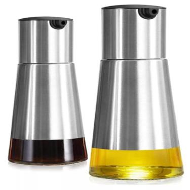 Imagem de Kit Galheteiro Inox Vidro Com Suporte Porta Azeite Vinagre Completo 3 Pecas Cozinha Luxo 230mlrte