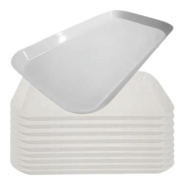 Imagem de Conjunto 10 Travessas De Melamina Branca Kit De Prato Retangular 10 Pe