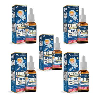 Imagem de Kit 5 FERRIX Ferro infantil 5x30ml Morango Flora Nativa-Unissex