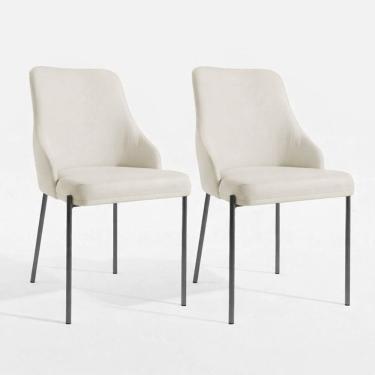 Imagem de Kit 02 Cadeiras Jantar Aurora Pés Metal Preto Assento Espuma Base Preta-linho Bege