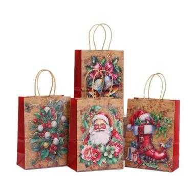 Imagem de Bolsa de presente de Natal vintage, papel kraft, 21x15x8cm, 10 unidade