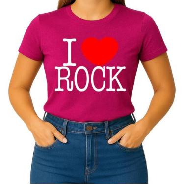 Imagem de Camiseta Camisa Adulto Feminina Masculina Algodão  I Love Rock  Eu Amo