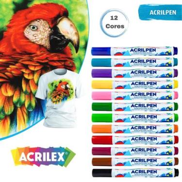 Imagem de Caneta para Tecido Kit com 12 Cores Canetas Acrilex para Tecido Acrilp