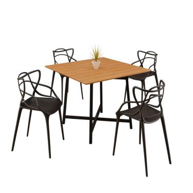 Imagem de Sala De Jantar Mesa 90x90 4 Cadeiras Allegra Estilo Moderno