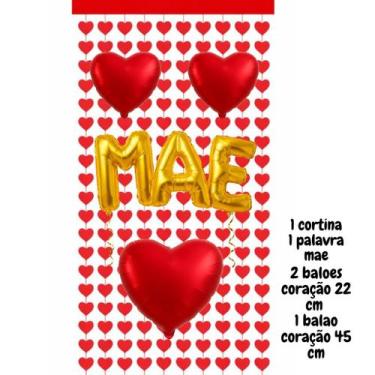 Imagem de Kit Decoração Dia das Mães, c/ cortinas coração, palavras mãe,Te amo, 