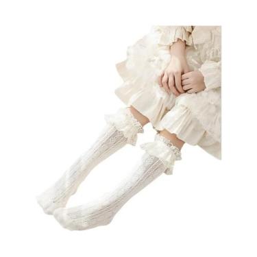 Imagem de Meias De Renda Em Forma De Coração Para Meninas Com Listras Verticais 