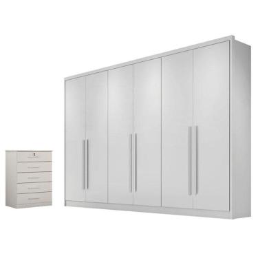 Imagem de Guarda Roupa Casal Livorno Com Nicho E Gaveteiro Suiça Neve - Horizonte