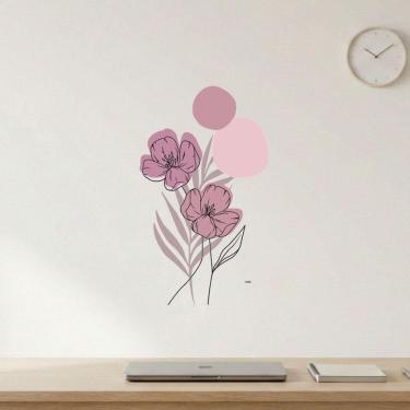 Imagem de Adesivo Floral Boho Rosa Estilo Nórdico 35x60 Minimalista Abstrato