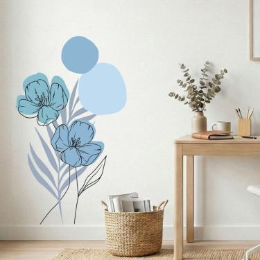 Imagem de Adesivo Floral Boho Azul Estilo Nórdico 70x120 Minimalista Abstrato