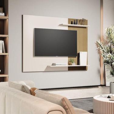 Imagem de Painel De Parede Mênfis Ripado 1,35m Para Tv Com Prateleiras Decor Off/ripado