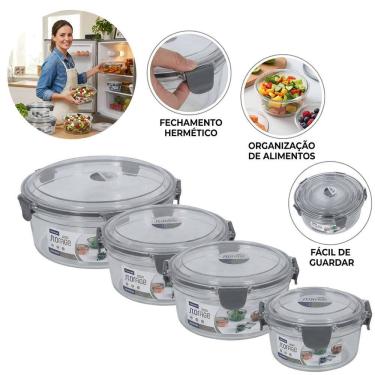 Imagem de Kit 4 Potes Marmita Hermética Redonda Livre Bpa Cozinha
