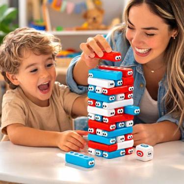Imagem de Jogo Caiu Perdeu Torre Colorida Minhocas 30 Blocos Com Dado Brinquedo 