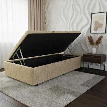 Imagem de Box Baú Castor Solteiro Original Linho Bege 88x188x35cm