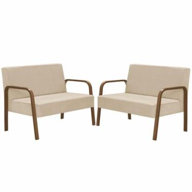Imagem de Kit Poltrona 2 Namoradeiras Jade Braço Madeira Bege - D SALLA